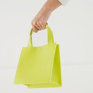 BAGGU Leather Small Retail Tote - Chartreuse